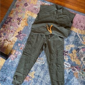 Figs Sage Green Rafaella Scrub Top & Zamora High Waisted Jogger Scrub Pants